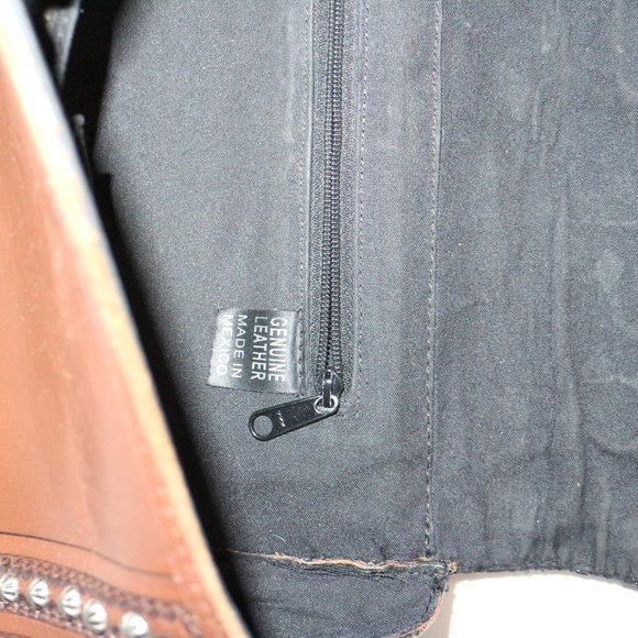 Genuine Leather Cow Hair Cross Studded Accent Shoulder Purse - Picture 10 of 12